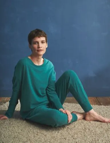 Seasalt Cornwall Womens Cotton Rich Pyjama Top - 22 - Teal, Teal,Natural,Blue