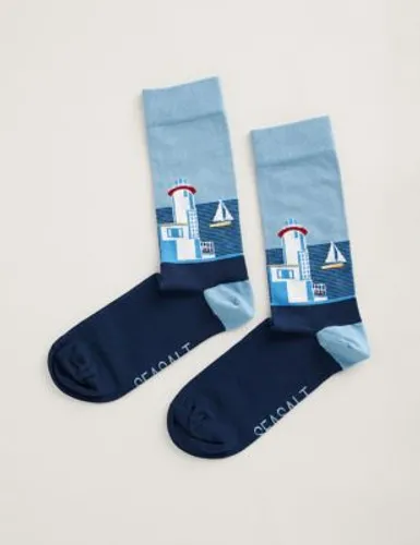 Seasalt Cornwall Womens Lighthouse Cotton Rich Socks - Blue Mix, Blue Mix,Navy Mix