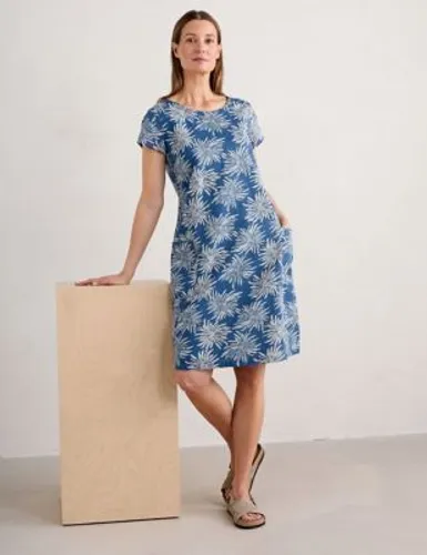 Seasalt Cornwall Womens Linen Rich Floral Knee Length Shift Dress - 18 - Blue Mix, Blue Mix