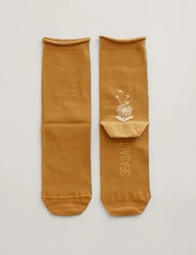 Seasalt Cornwall Womens Organic Cotton Patterned Ankle High Socks - Yellow Mix, Yellow Mix