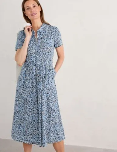 Seasalt Cornwall Womens Pure Cotton Floral Midi Waisted Dress - 26-28 - Blue Mix, Blue Mix