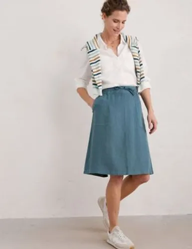 Seasalt Cornwall Womens Pure Linen Knee Length A-Line Skirt - 8 - Blue, Blue