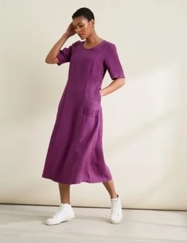 Seasalt Cornwall Womens Pure Linen Midaxi Waisted Dress - 18 - Purple, Purple