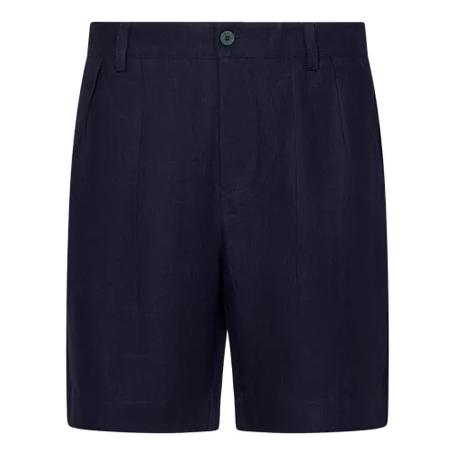 Sease , Blue Linen Shorts with Front Pleat ,Blue male, Sizes: