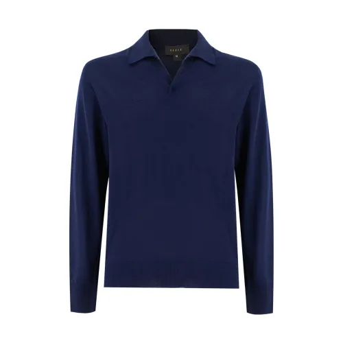 Sease , Slim Fit Long Sleeve Wool Polo ,Blue male, Sizes: