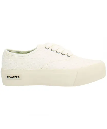 Seavees Legend Platform Embroidery Womens White Shoes Canvas (archived)