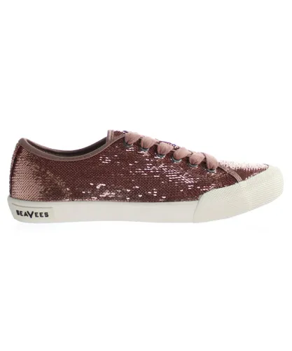 Seavees Monterey Rose Gold Woven Sequins Cambria Sneaker Pink Womens Shoes Textile