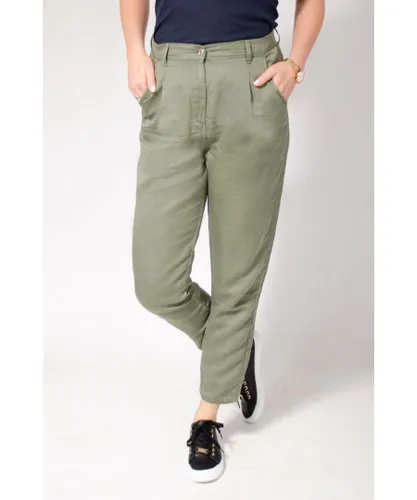 Secret Label Womens Linen Lyocell Taper Trousers - Olive