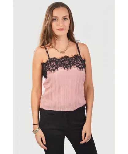 Secret Label Womens Urban Outfitters Eyelash Lace Trim Cami Top - Pink