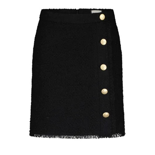 Seductive , Elegant Wool Blend Fringed Skirt ,Black female, Sizes: