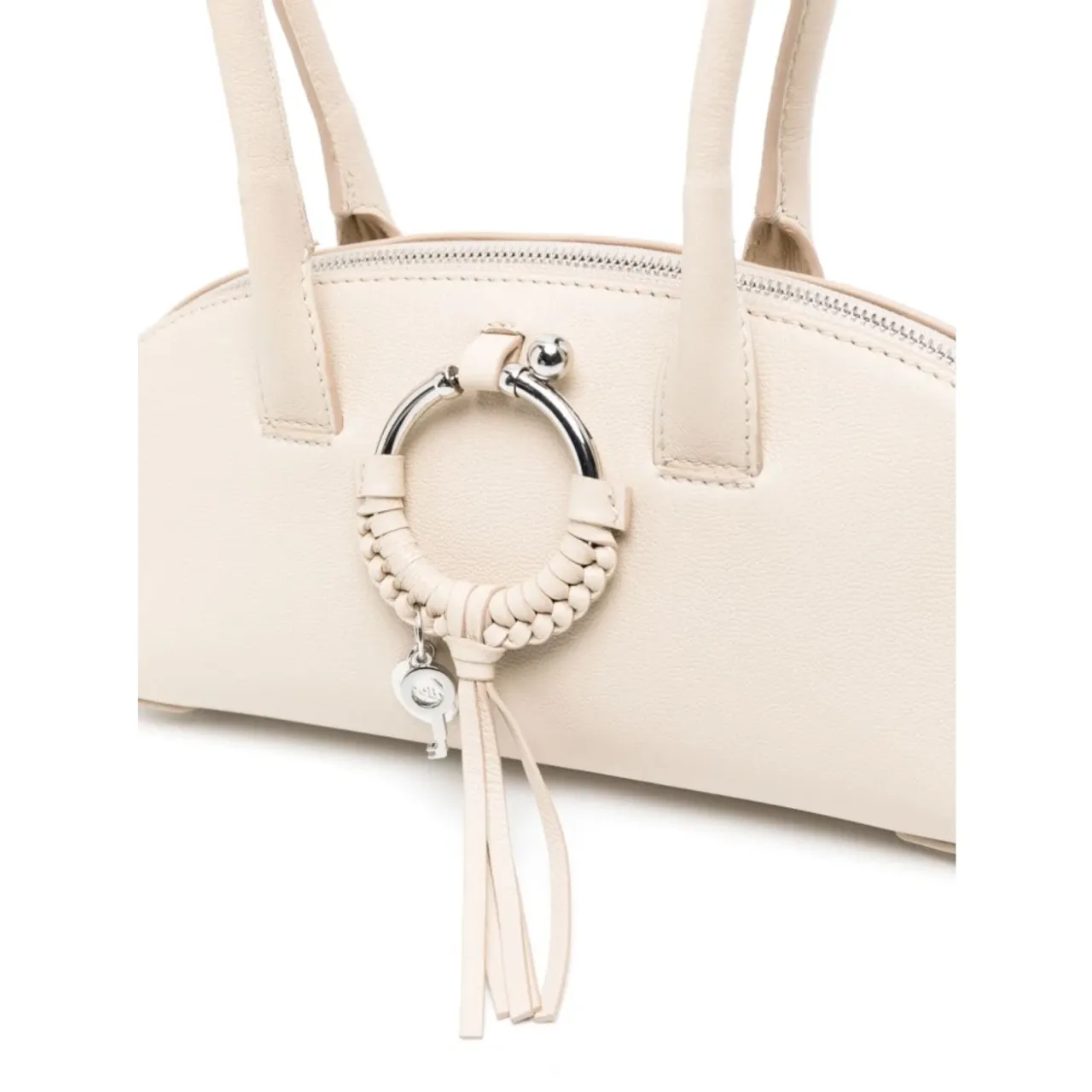See by Chloé , Beige Grained Leather Bag with Ring Hardware and Braid Detailing ,Beige female, Sizes: ONE SIZE