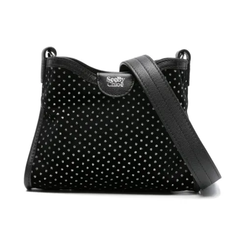 See by Chloé , Black Velvet Glitter Detailing Shoulder Bag ,Black female, Sizes: ONE SIZE