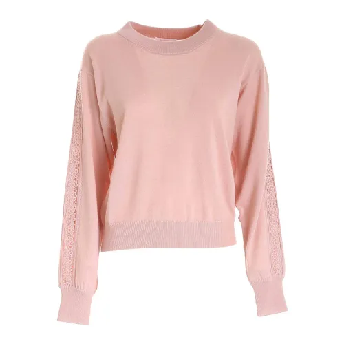 See by Chloé , Cozy Embroidered Insert Sweater in Cameo Rose ,Pink female, Sizes:
