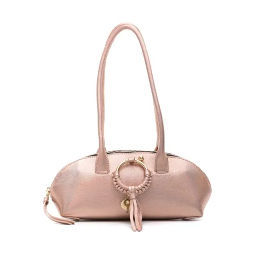 See by Chloé , Golden Grained Leather Bag with Metallic Finish ,Beige female, Sizes: ONE SIZE