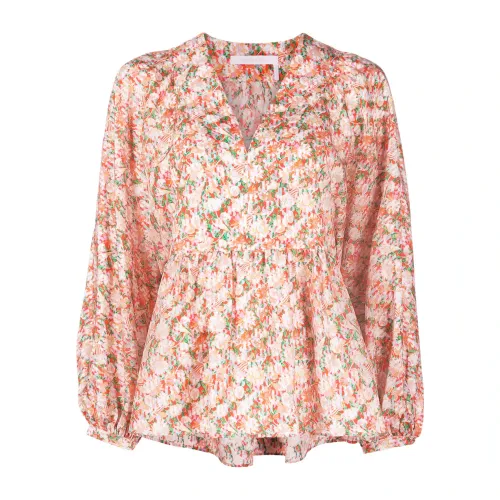 See by Chloé , Silk Blouse with All-Over Print ,Orange female, Sizes: