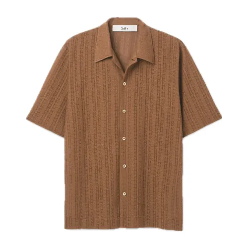 Séfr , Embroidered Cotton Shirt ,Brown male, Sizes: