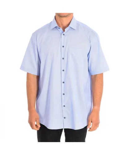 Seidensticker Mens Casual short sleeve shirt 312299 man - Blue Cotton