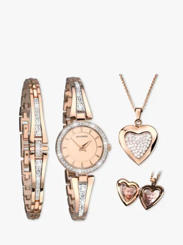 Sekonda 2533G.76 Women's Crystal Locket Pendant Bangle and Bracelet Strap Watch Gift Set, Rose Gold - Rose Gold - Female