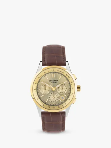 Sekonda 30110 Men's Chronograph Leather Strap Watch, Brown - Brown - Male
