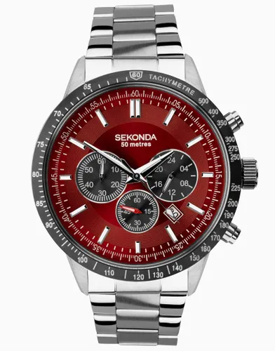 Sekonda analogue watch in red & silver