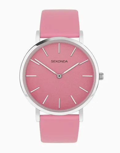 Sekonda analogue watch with leather strap in pink