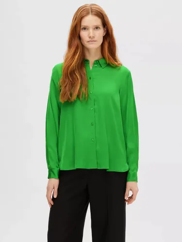 SELECTED FEMME Lena Long Sleeve Satin Shirt, Classic Green - Classic Green - Female