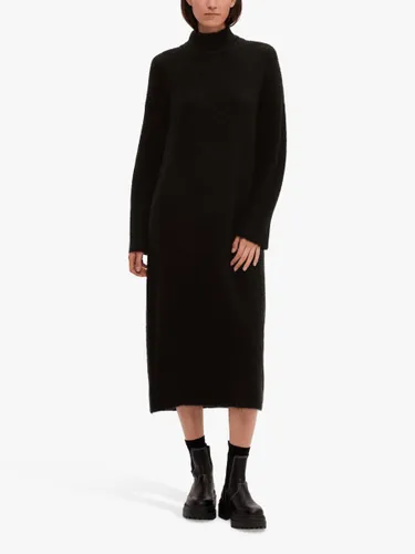 SELECTED FEMME Wool Blend High Neck Midi Jumper Dress, Black - Black - Female