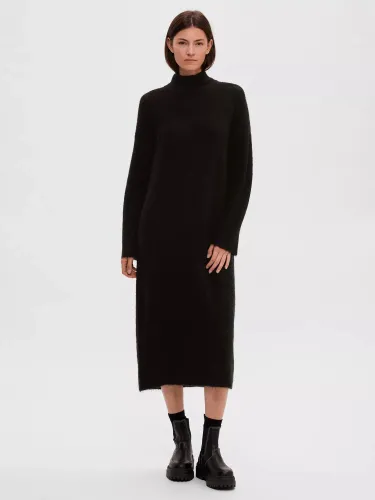 SELECTED FEMME Wool Blend High Neck Midi Jumper Dress - Black - Female