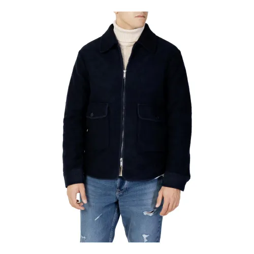 Selected Homme , Blue Classic Zip Jacket ,Blue male, Sizes: