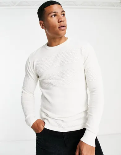 Selected Homme knitted jumper with textured stripe in white