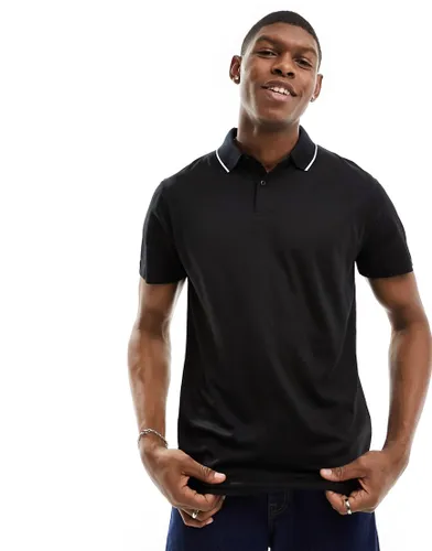 Selected Homme Leroy polo shirt with tipped collar in black