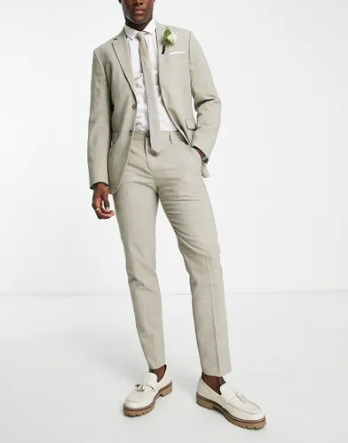 Selected Homme linen mix suit trouser in beige-Neutral