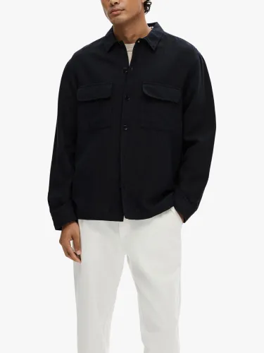 SELECTED HOMME Linen Overshirt - Navy - Male