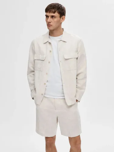 SELECTED HOMME Linen Overshirt - Pure White - Male