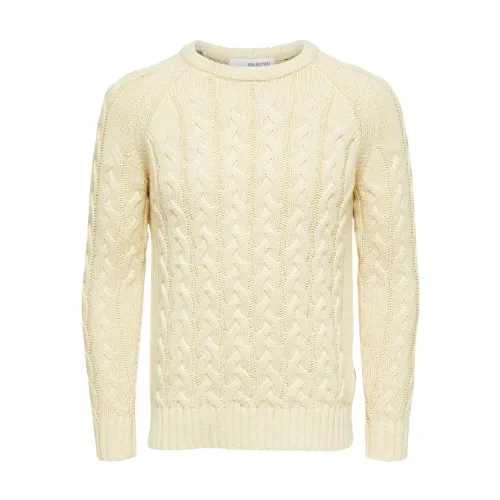 Selected Homme , Slhbill LS Knit Cable Crew Neck W - 16086658 ,Yellow male, Sizes: