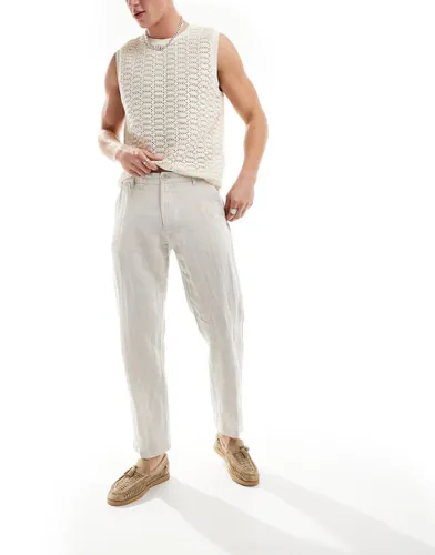 Selected Homme slim fit linen mix suit trouser in beige-Neutral