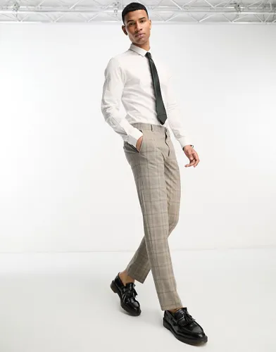 Selected Homme slim fit suit trouser in beige check-Neutral