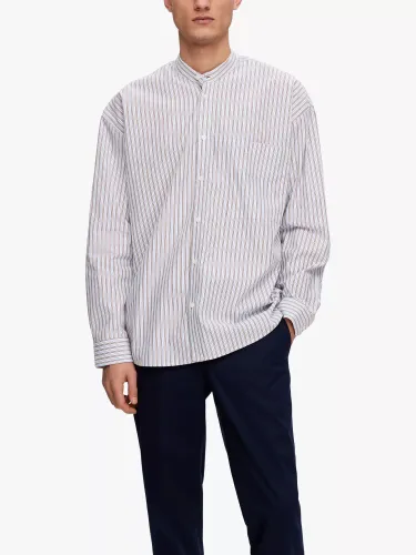 SELECTED HOMME Stripe Formal Long Sleeve Shirt - White/Brown - Male