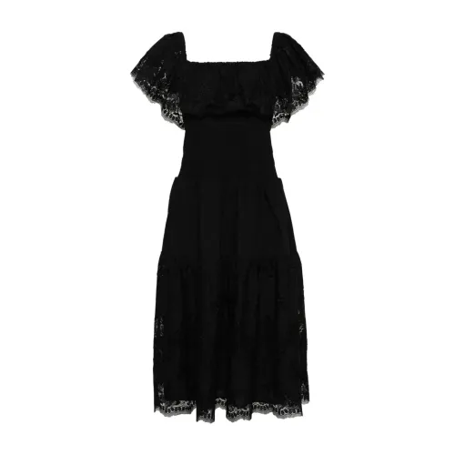 Self Portrait , Black Cotton Off-Shoulder Midi Dress ,Black female, Sizes: