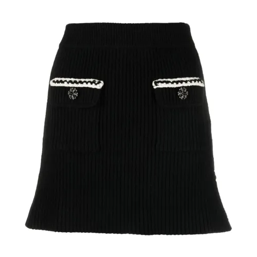 Self Portrait , Black melange knit mini skirt ,Black female, Sizes:
