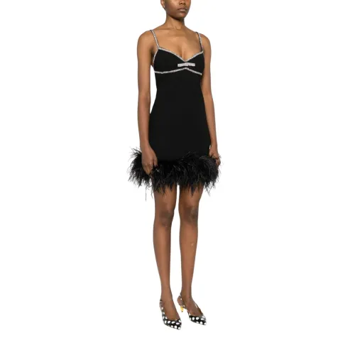 Self Portrait , Black Trapeze Dress with Crystal Embellishments ,Black female, Sizes: