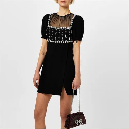 SELF PORTRAIT Crepe Embellished Mini Dress - Black