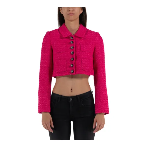 Self Portrait , Crop Boucle Jacket ,Pink female, Sizes: