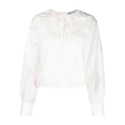 Self Portrait , Daisy cotton anglaise shirt ,White female, Sizes: