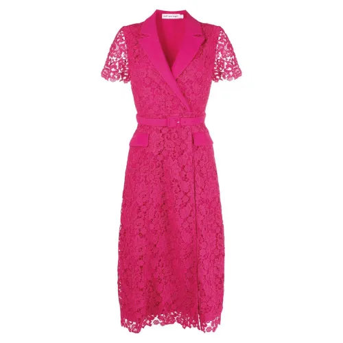 Self Portrait , Elegant Magenta Lace Midi Dress ,Pink female, Sizes: