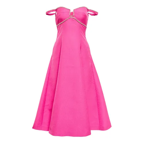 Self Portrait , Elegant Pink Strass Textured Midi Dress ,Pink female, Sizes: