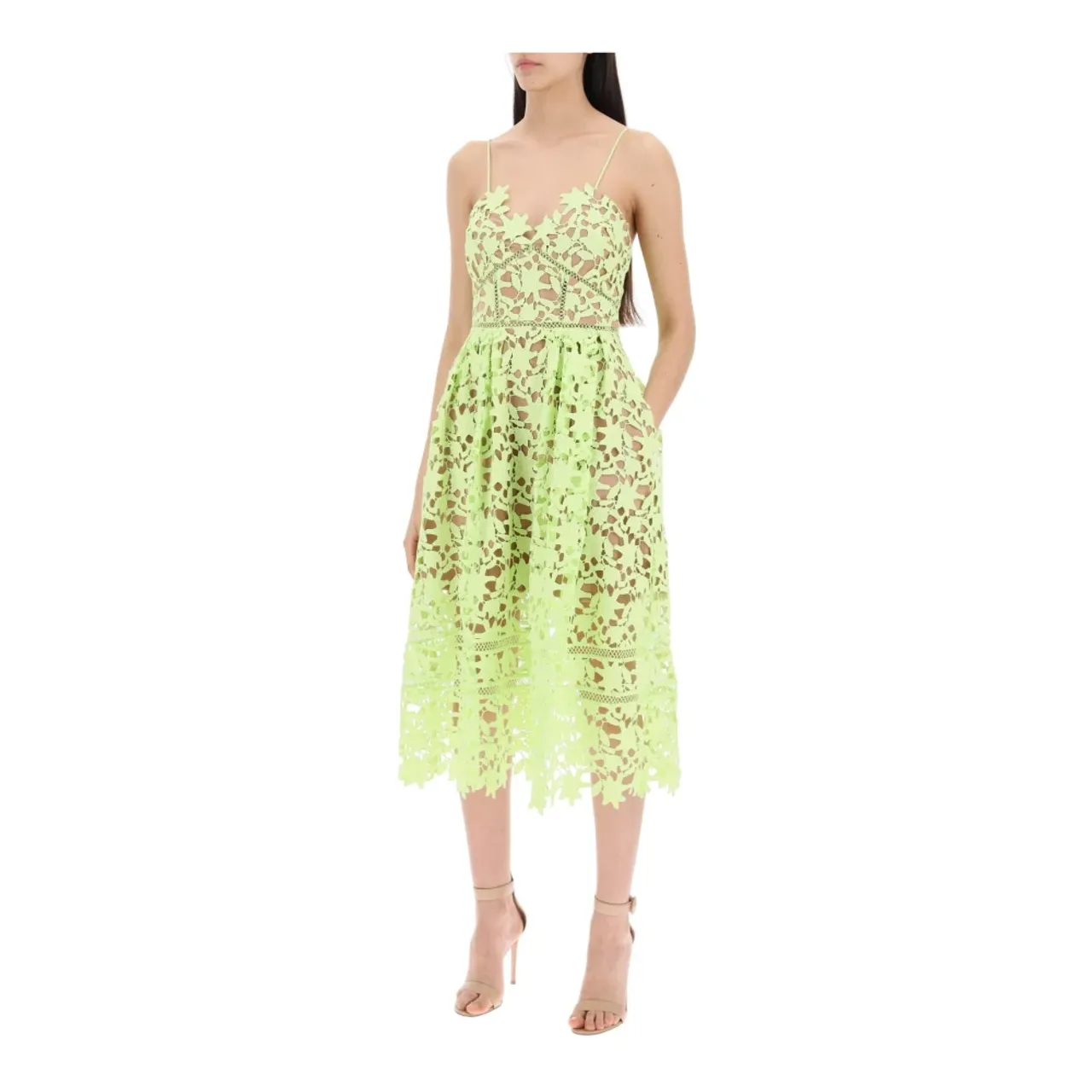 Self Portrait , Floral Lace Azaelea Midi Dress ,Green female, Sizes: