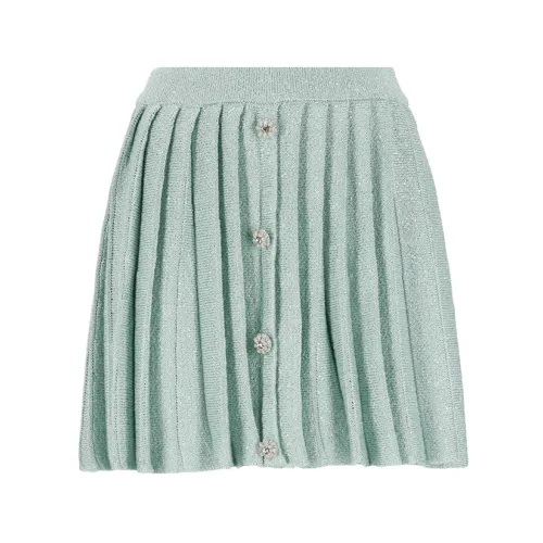 Self Portrait , Green Pleated Skirt with Jewel Details ,Green female, Sizes: