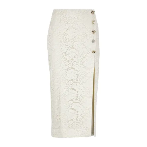 Self Portrait , Ivory Lace Skirt with Jewel Details ,Beige female, Sizes: