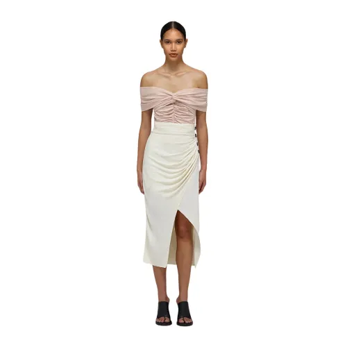Self Portrait , Ivory Wrap Midi Skirt ,Beige female, Sizes:
